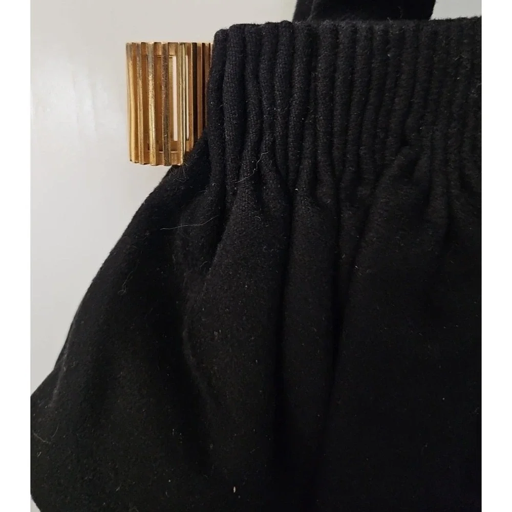 Vtg‎ 1940's Black Cloth Purse Handbag w/Gold accents to open